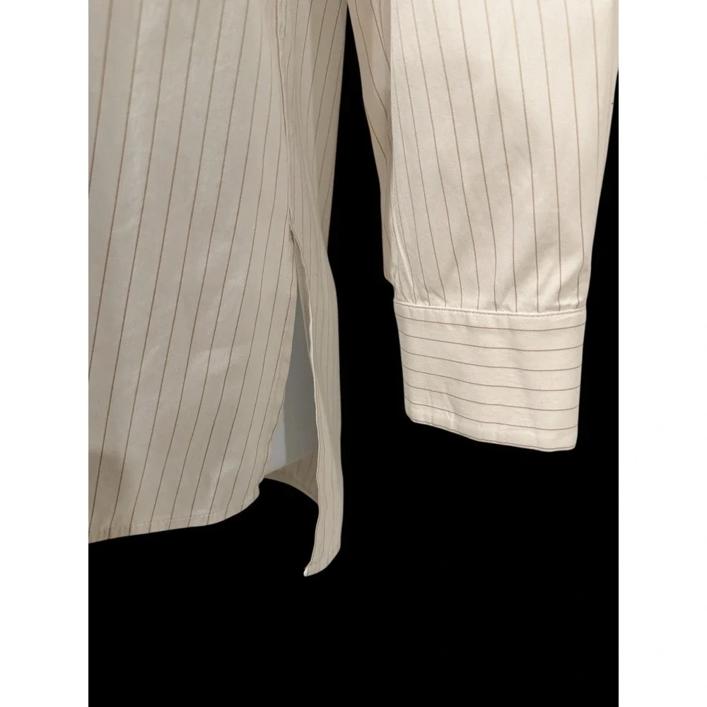 Lafayette 148 New York Women Tunic Shirt S White Gold Pinstripe Button - Picture 8 of 12